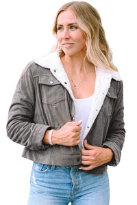 Red Corduroy Sherpa Snap Button Flap Jacket