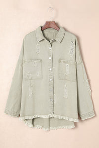 Yellow Distressed Fringe Trim Denim Jacket
