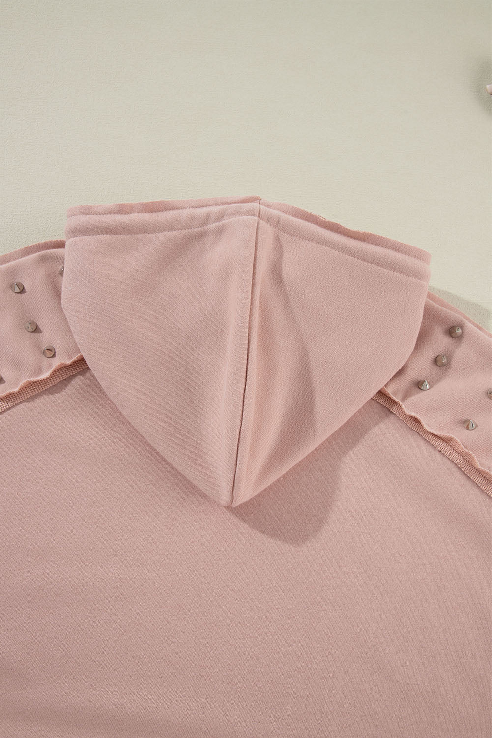 Solid Color Rivet Stud Raglan Sleeve Hoodie with Pocket