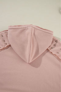 Solid Color Rivet Stud Raglan Sleeve Hoodie with Pocket
