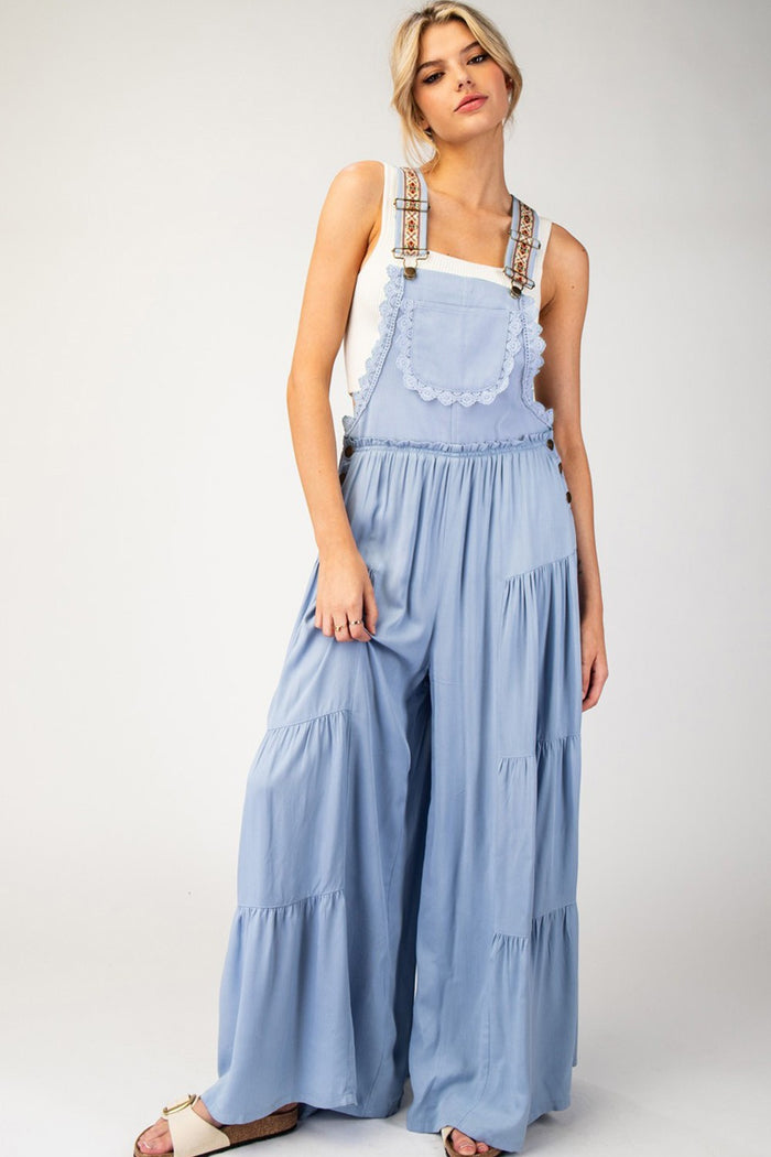 Eesome Lace Trim Tiered Sleeveless Jumpsuit