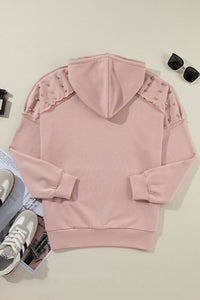 Solid Color Rivet Stud Raglan Sleeve Hoodie with Pocket