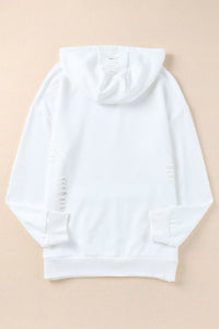 Solid Ripped Hooded Sweatshirt with Kangaroo Pocket