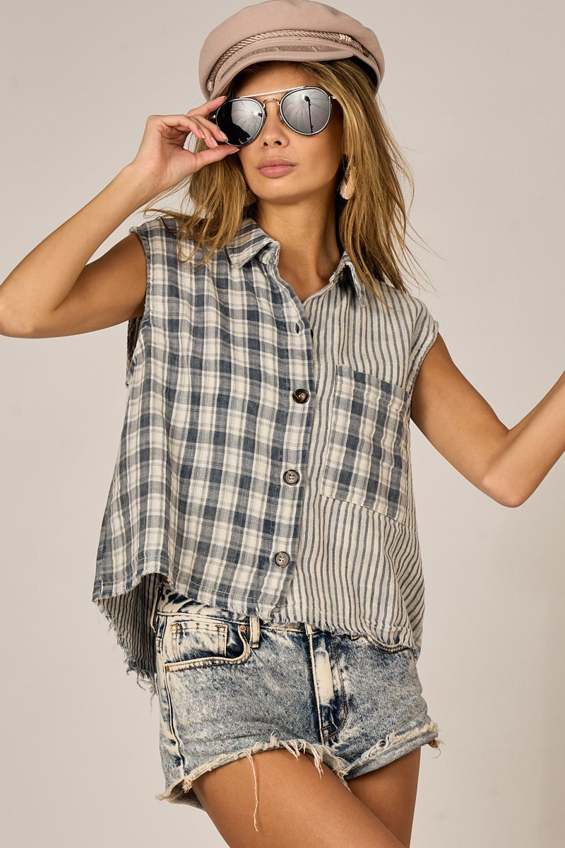 Bibi Vintage Plaid sleeveless shirt