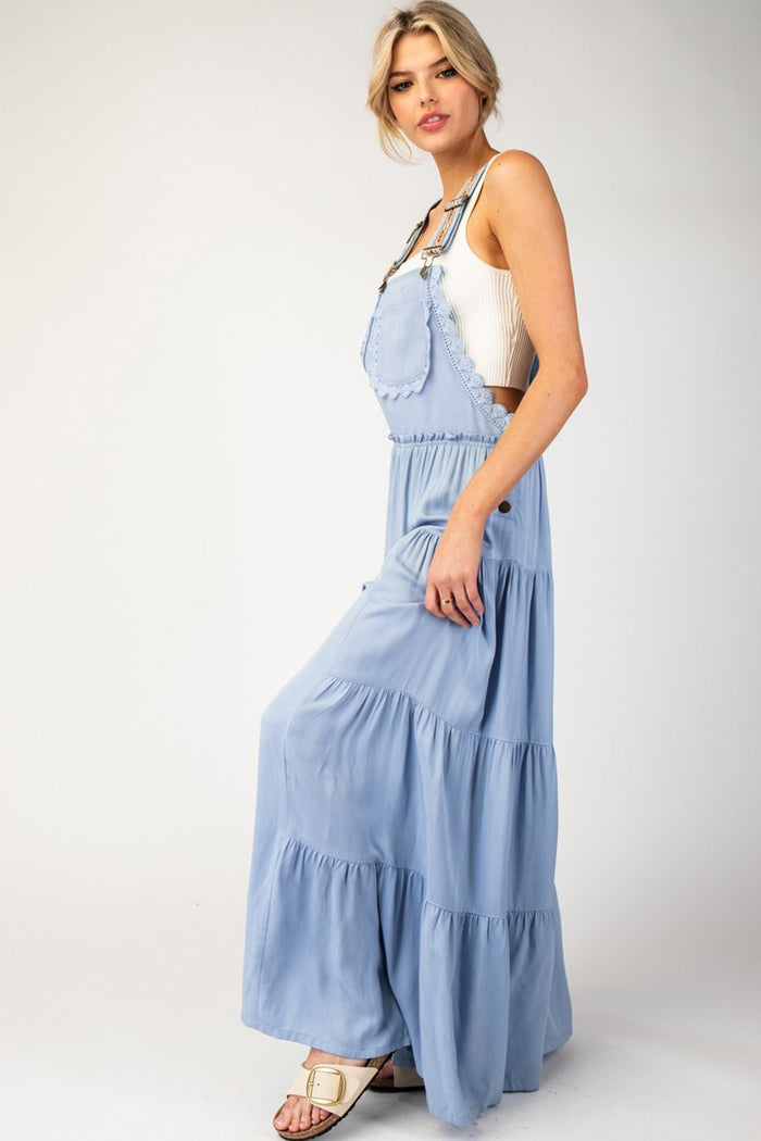 Eesome Lace Trim Tiered Sleeveless Jumpsuit