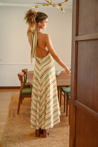 MULTI COLOR STRIPE PATTERN CROSS NECK DRESS