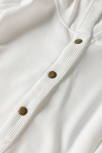 White Patchwork Side Pockets Oversized Henley Hoodie