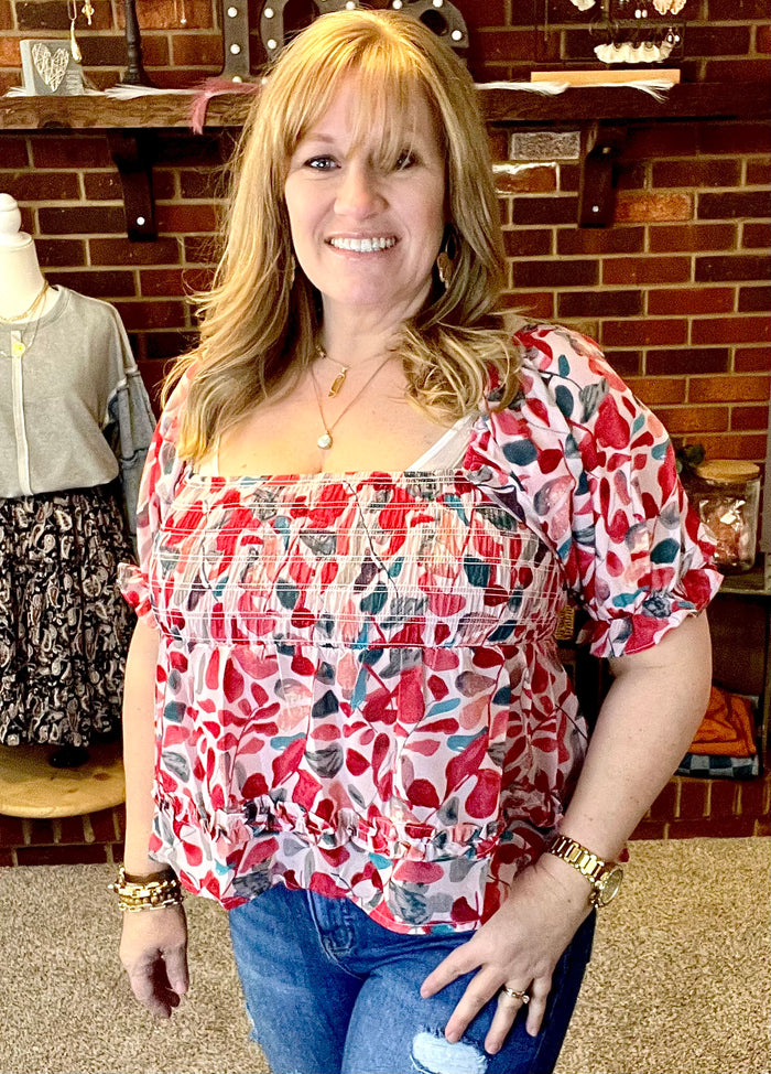 Bibi Smocked babydoll top
