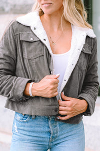 Red Corduroy Sherpa Snap Button Flap Jacket