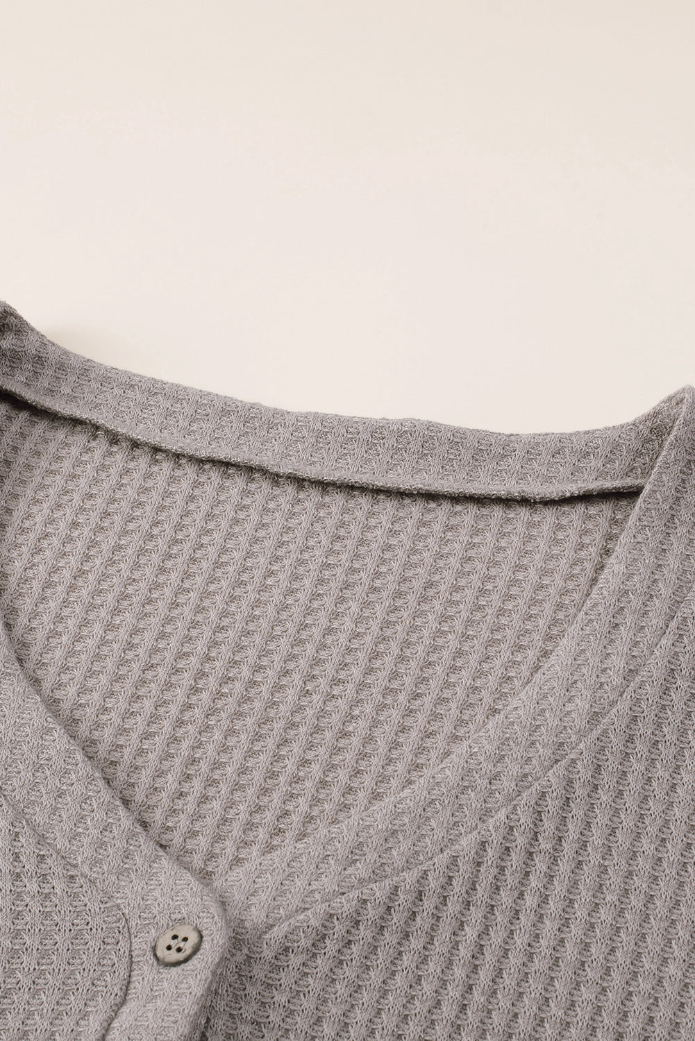 Simply Taupe Waffle Knit Drop Shoulder Button V Neck Plus Size Top