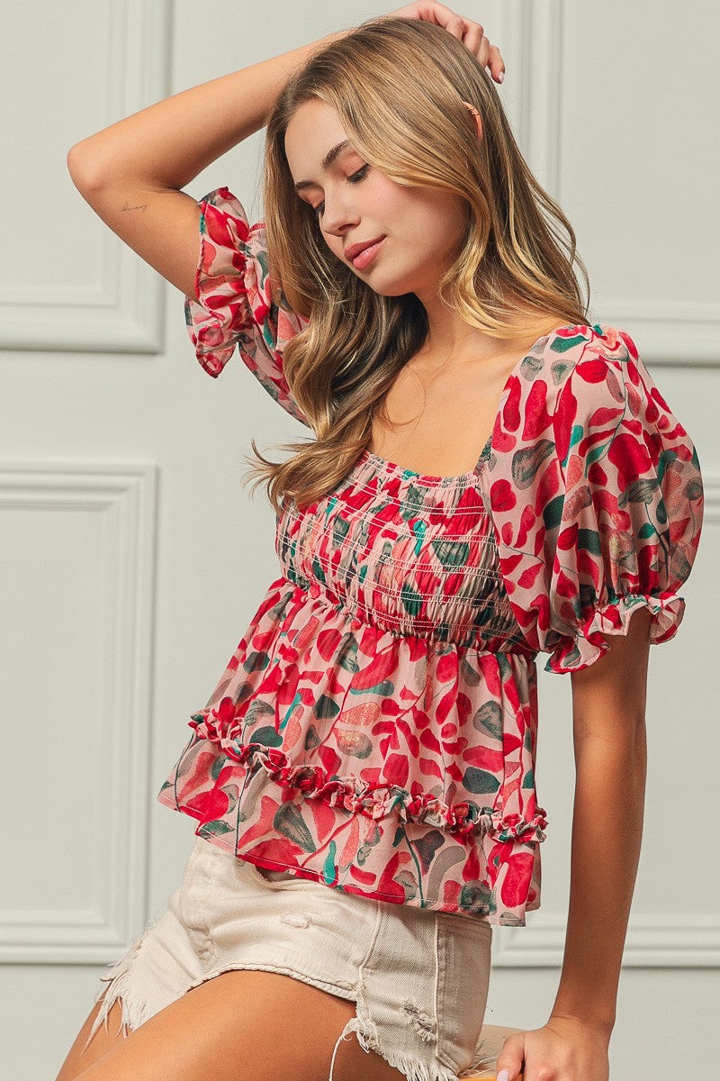 Bibi Smocked babydoll top