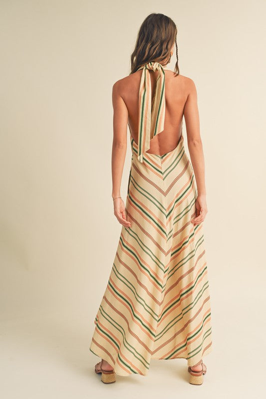 MULTI COLOR STRIPE PATTERN CROSS NECK DRESS