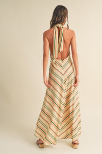 MULTI COLOR STRIPE PATTERN CROSS NECK DRESS