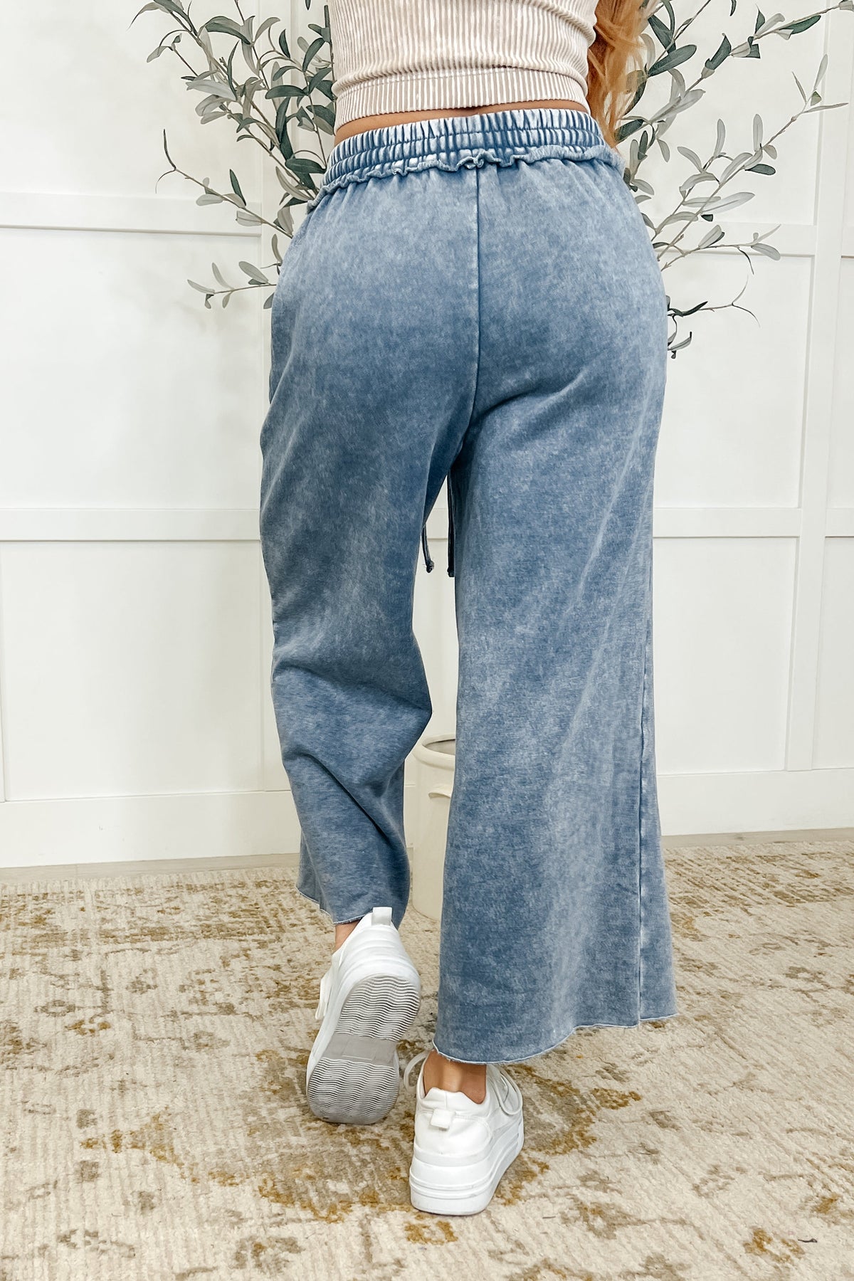 In or Out Wide Leg Cropped Pants Blue Grey