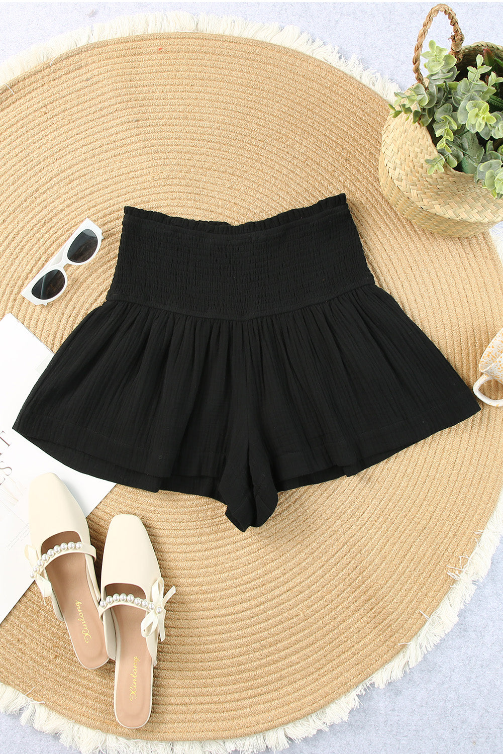 Smocked High Waist Plus Crinkle Shorts