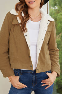 Red Corduroy Sherpa Snap Button Flap Jacket