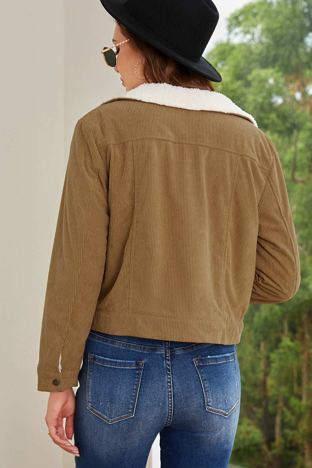 Red Corduroy Sherpa Snap Button Flap Jacket