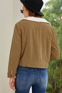 Red Corduroy Sherpa Snap Button Flap Jacket