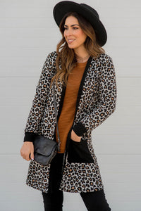 Black Leopard Patched Pocket Open Front Cardigan