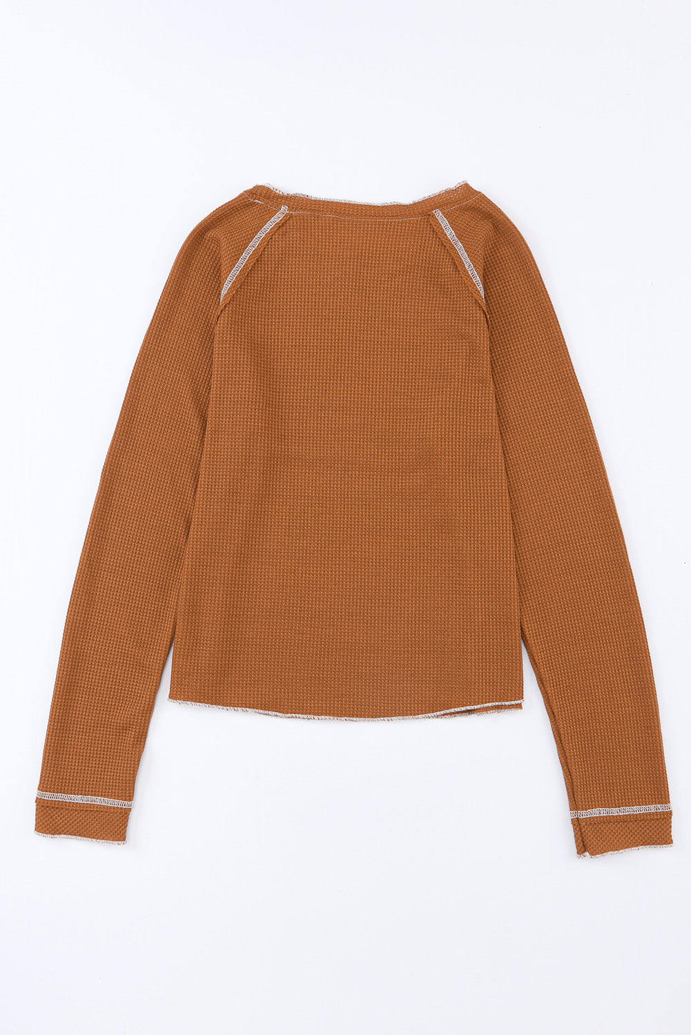 Chestnut Contrast Seam Frilly Edge Waffle Knit T-shirt