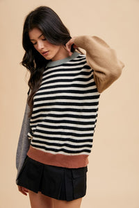 Annie Wear Striped Color Block Round Neck Sweater