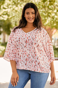 Sky Blue Printed Printed 3/4 Dolman Sleeve Plus Size Blouse