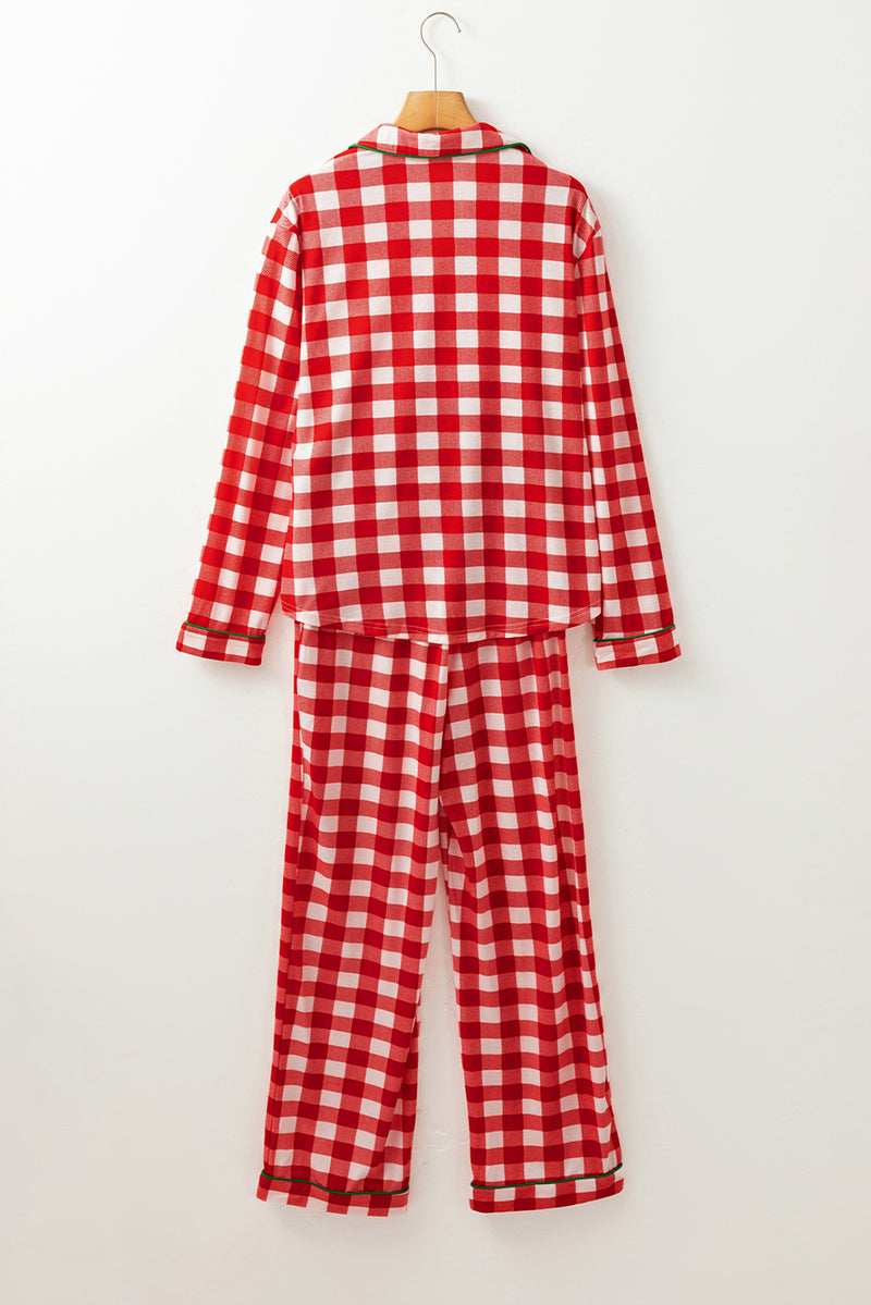 Fiery Red Christmas Plaid Print Shirt and Pants Pajama Set