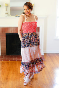 Vacay Vibes Orange Floral Smocked Tube Top Tiered Maxi Dress