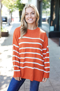 Stand Out Rust Striped Oversized Knit Sweater