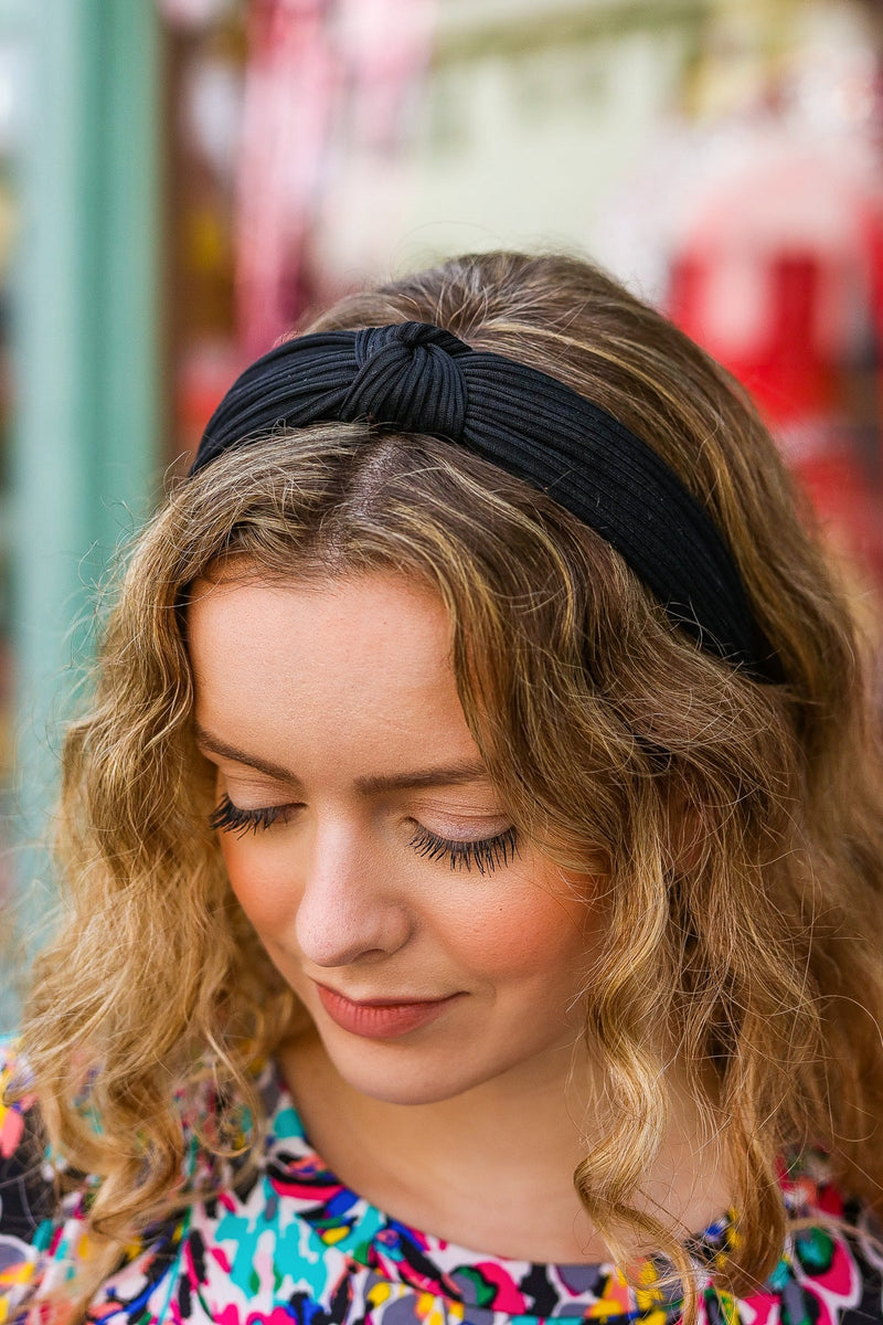 Black Ribbed Knit Top Knot Headband