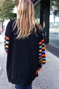 Pumpkin Multicolor Stripe Jacquard Knit Open Cardigan