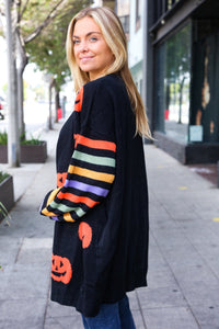 Pumpkin Multicolor Stripe Jacquard Knit Open Cardigan