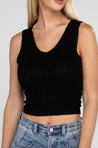 Ribbed Scoop Neck Cropped Sleeveless Top