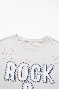 Gray Rock & Roll Graphic Distressed Vintage Tee