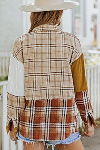 Gold Brick Plus Size Plaid Patchwork Button up Shacket