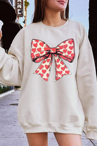 Heart Coquette Bow Graphic Plus Fleece Sweatshirt