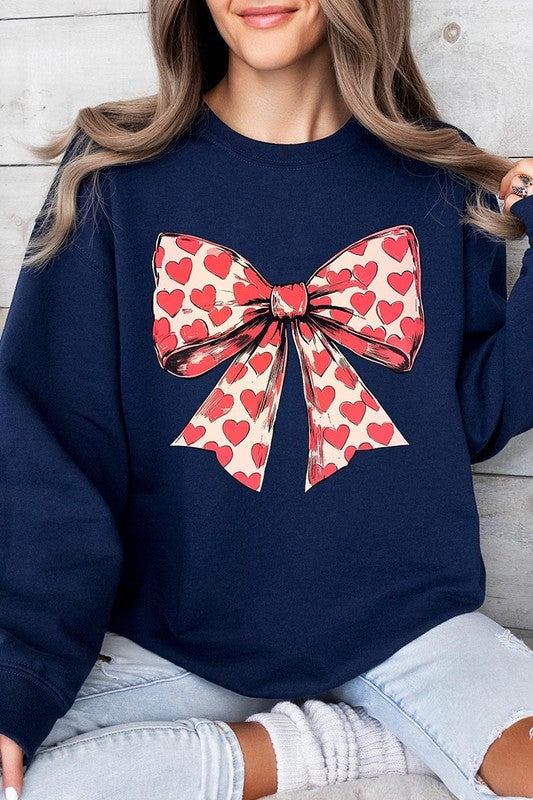 Heart Coquette Bow Graphic Plus Fleece Sweatshirt