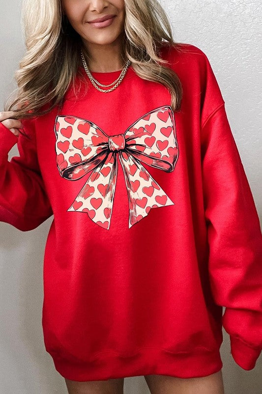 Heart Coquette Bow Graphic Plus Fleece Sweatshirt