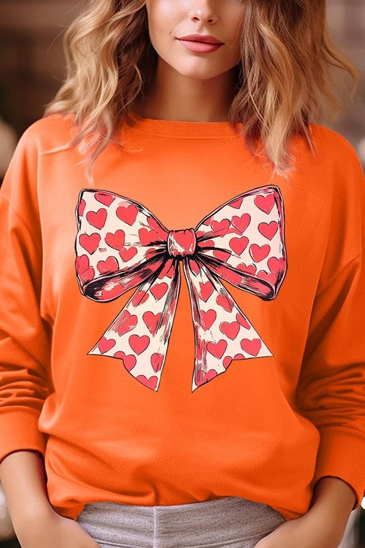 Heart Coquette Bow Graphic Plus Fleece Sweatshirt