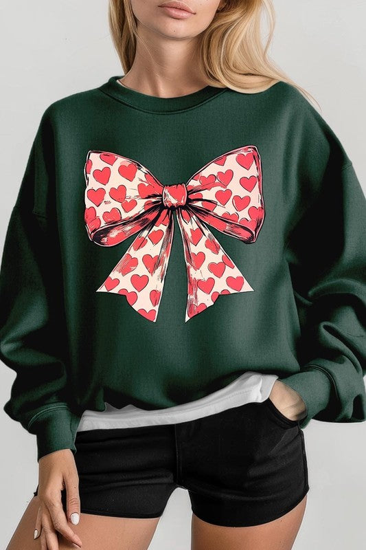 Heart Coquette Bow Graphic Plus Fleece Sweatshirt