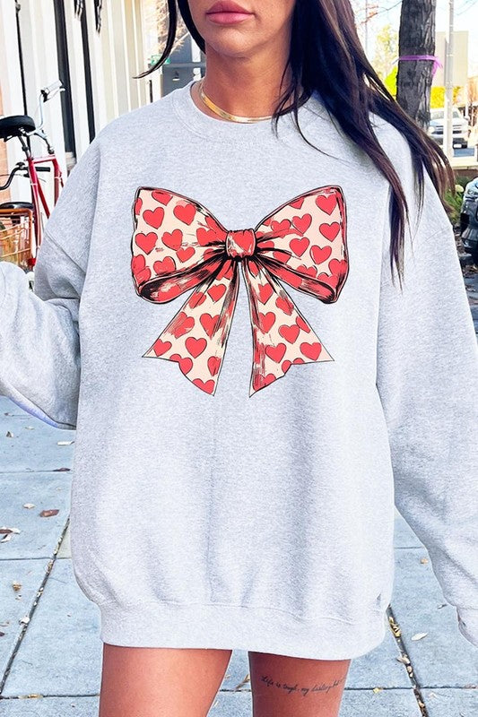 Heart Coquette Bow Graphic Plus Fleece Sweatshirt