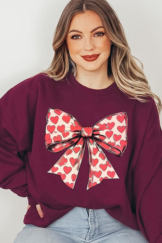 Heart Coquette Bow Graphic Plus Fleece Sweatshirt