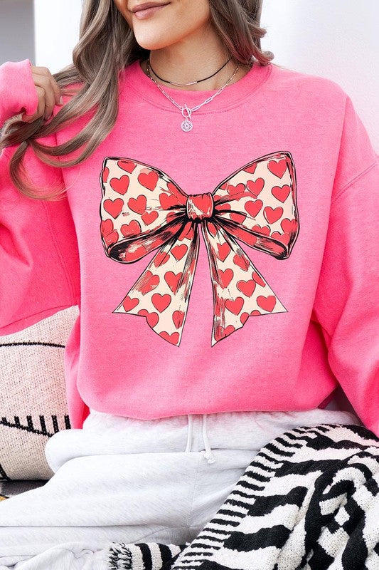 Heart Coquette Bow Graphic Plus Fleece Sweatshirt