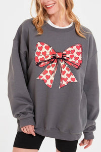 Heart Coquette Bow Graphic Plus Fleece Sweatshirt