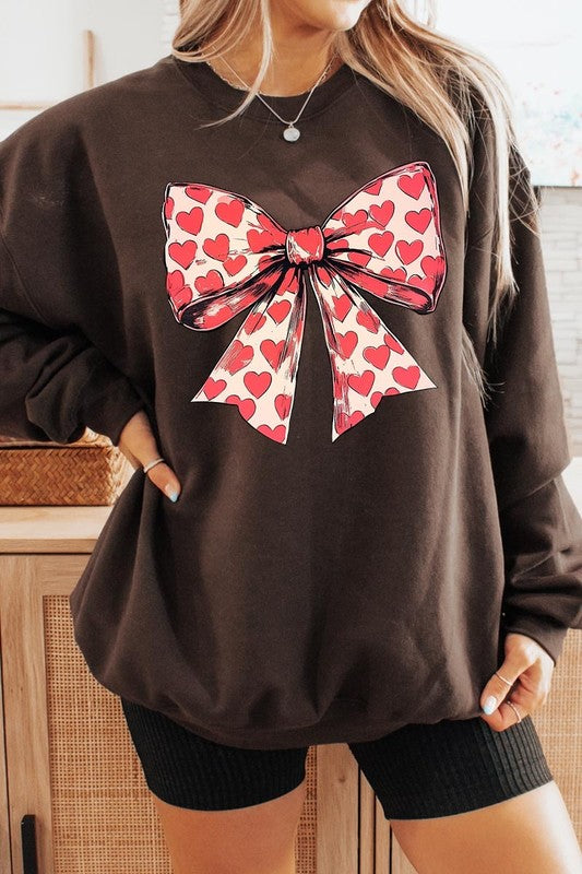 Heart Coquette Bow Graphic Plus Fleece Sweatshirt