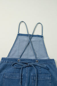 Dusk Blue Adjustable Tie Straps Cropped Wide Leg Denim Overalls