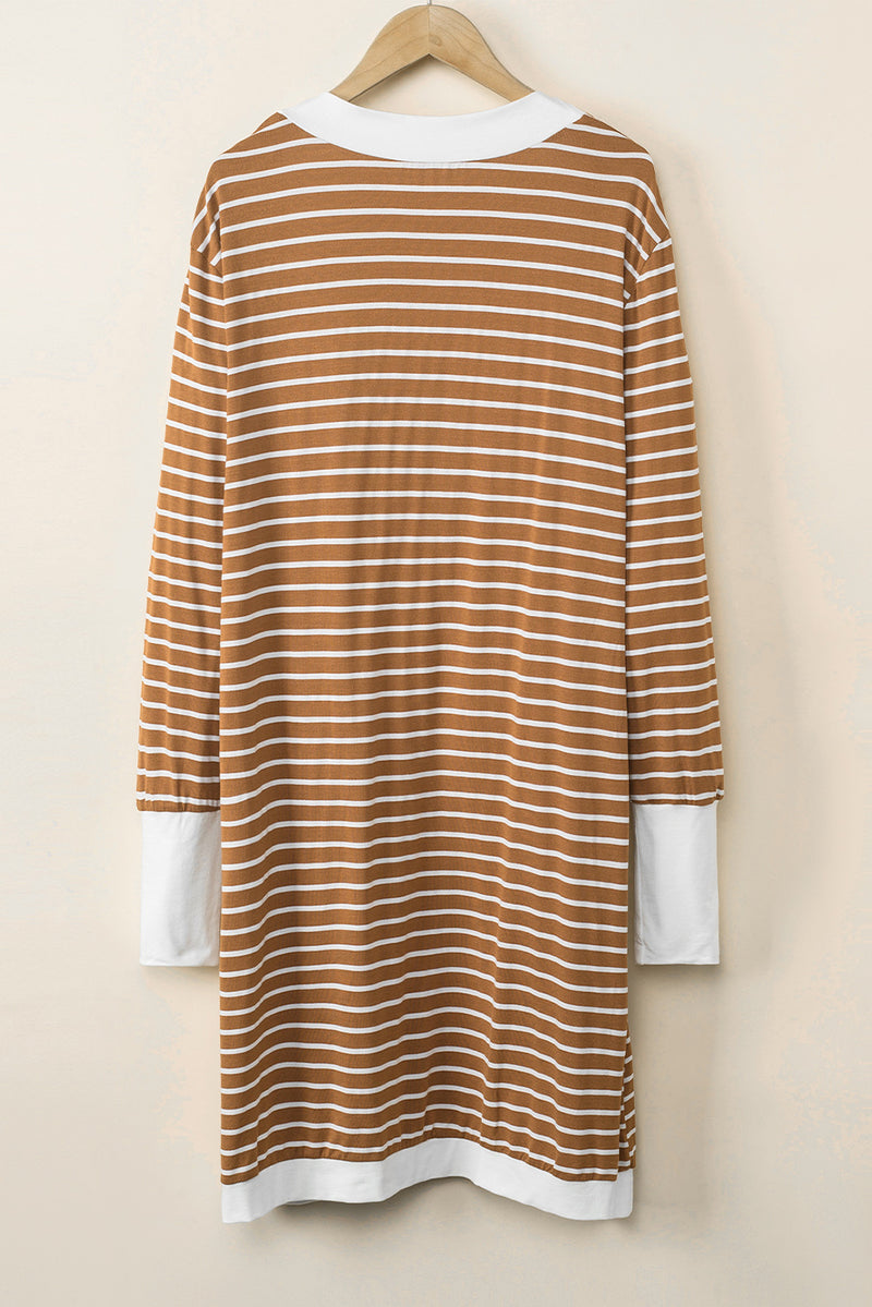 White Extended Long Sleeve Plus Size Striped Cardigan