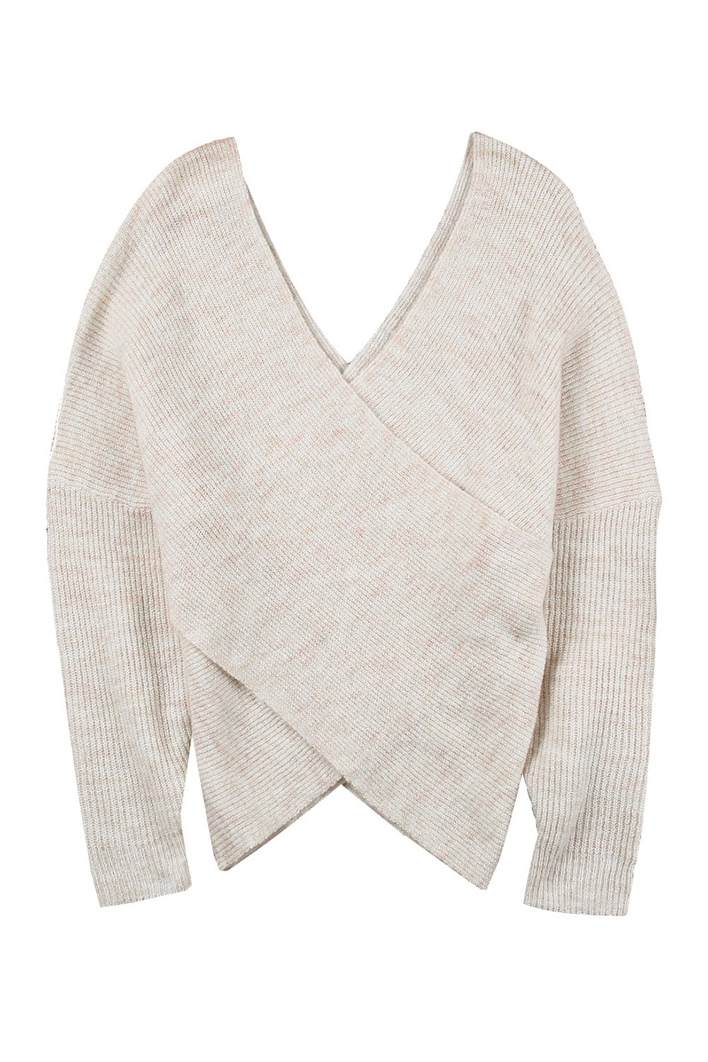 Apricot Criss Cross Wrap Plunging Neck Sweater