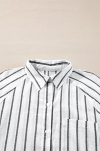 Black Stripe Chest Pocket Buttoned Oversized Shirt