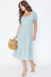 Square Neck Puff Sleeve Boho Dress